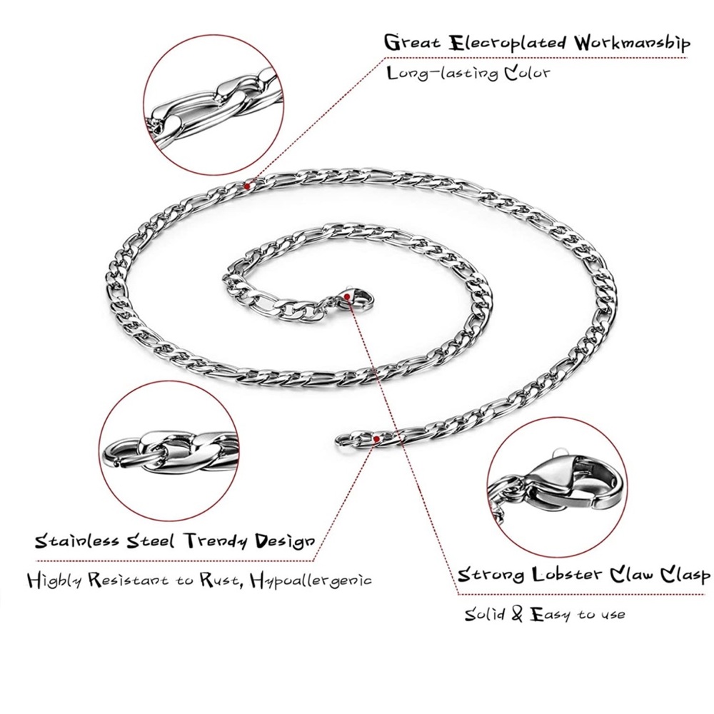 🎉HP🎉Men’s 5mm Stainless Steel Figaro Link Chain - Picture 3 of 7